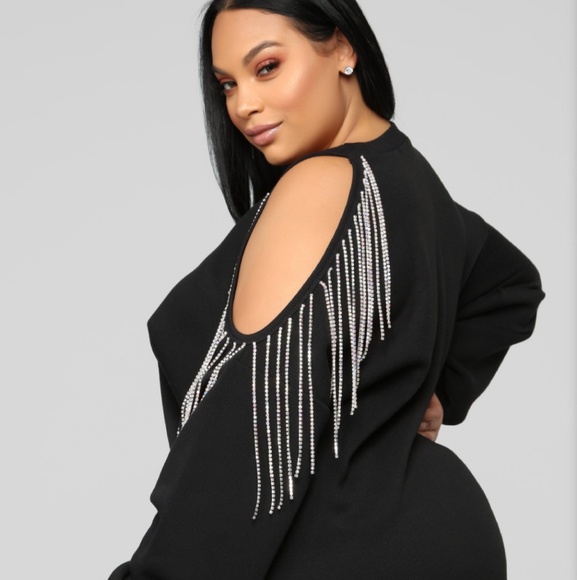 Jeweled Cold Shoulder Sweatshirt - Picture 2 of 4